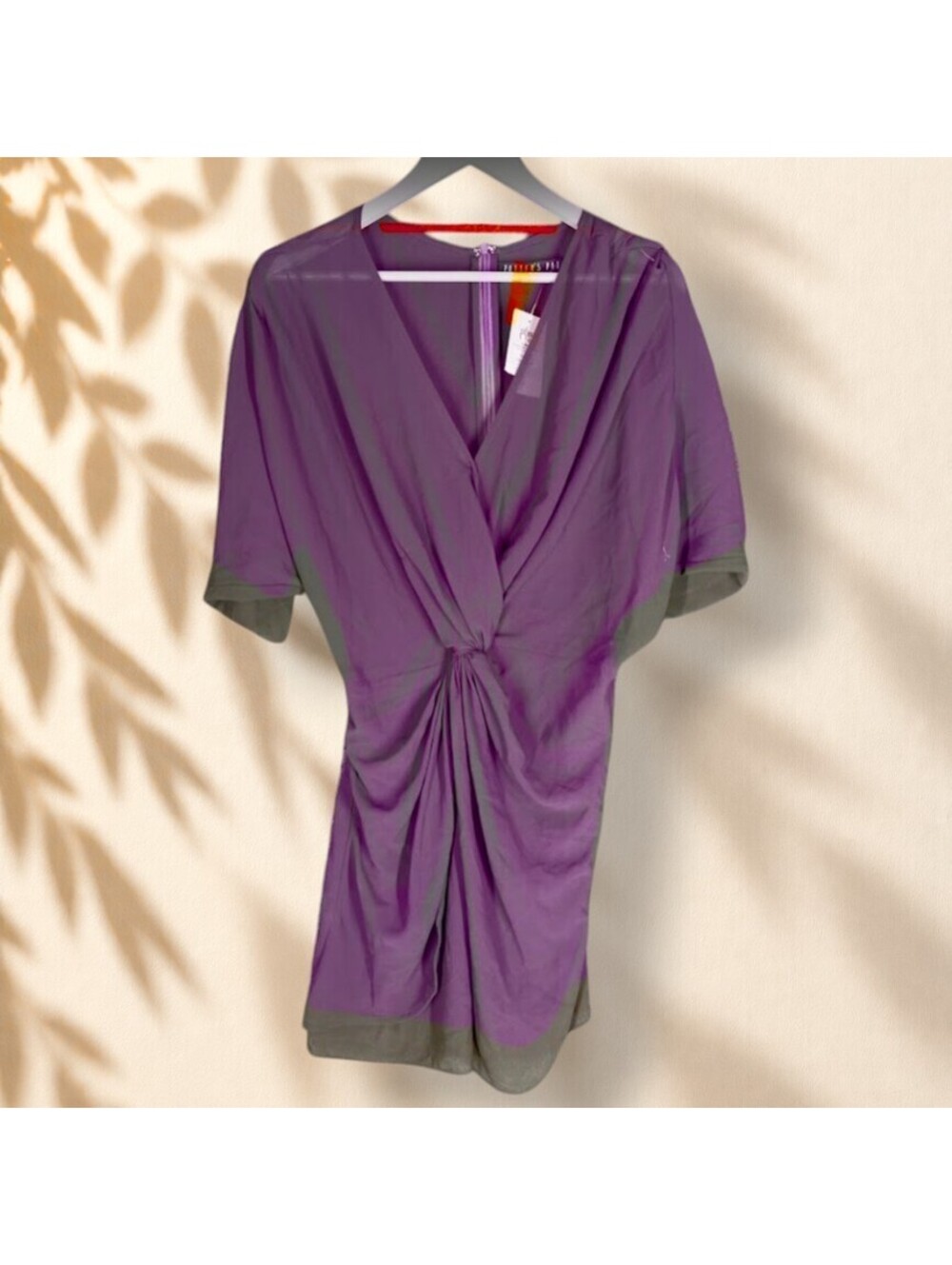 New Potter's Pot Dress Women L Large Purple Sheath Short V-Neck Zipper Sheer